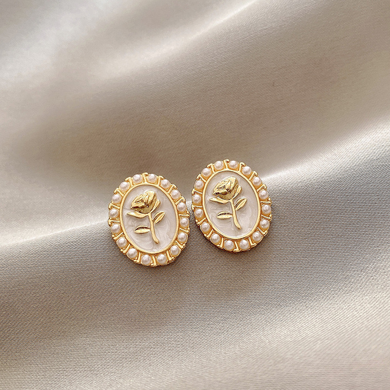 Aritos Cuadrados con Rosa Retro - Estilo Coreano R52