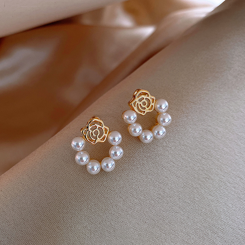 Aritos de Perla con 2 Zirconias - Estilo Coreano R32